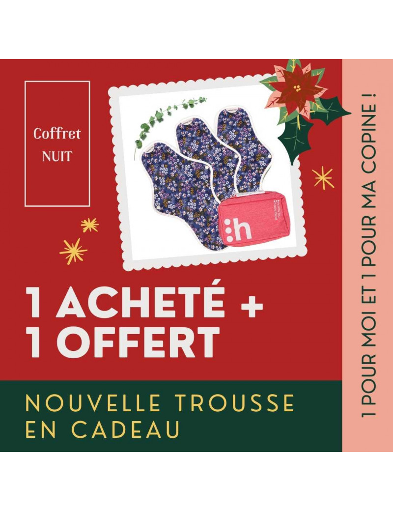 coffret de 3 serviettes hygiéniques lavables, NUIT (L), en coton bio, (1+1) - 1 coffret de 3 serviettes hygiéniques lavables, NUIT (L), en coton bio, (1+1) - 1