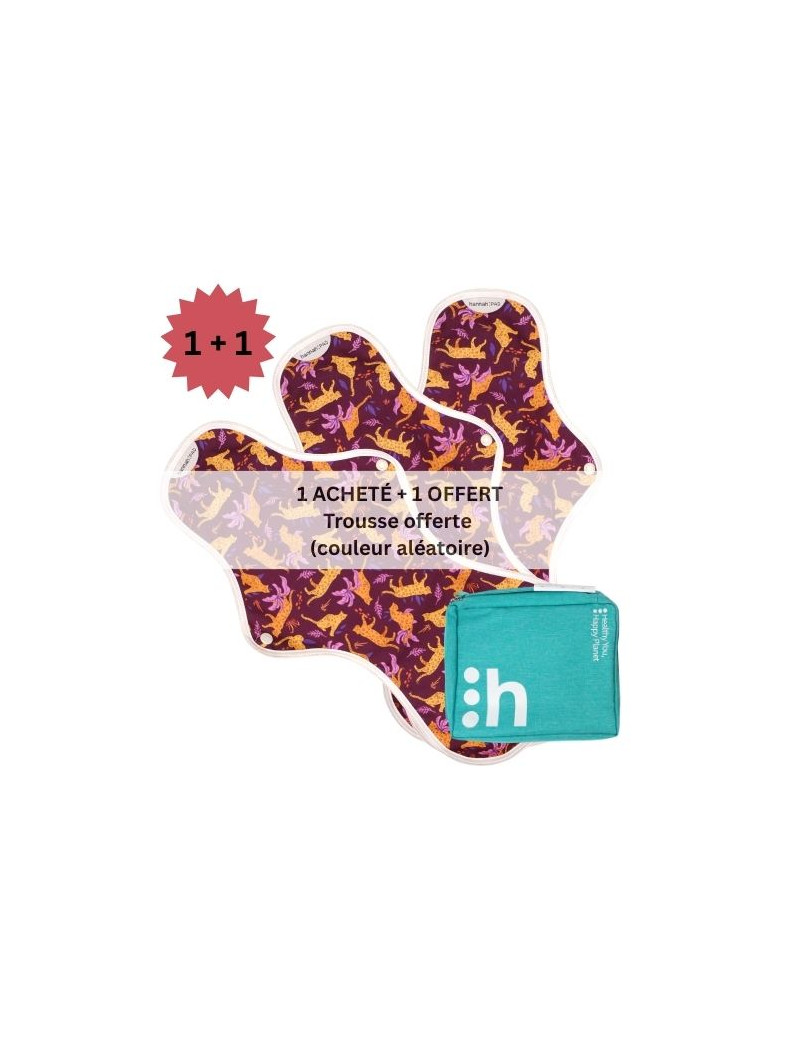 3 serviettes hygiéniques lavables,  ULTRA NUIT (XL), en coton bio, coffret - 1