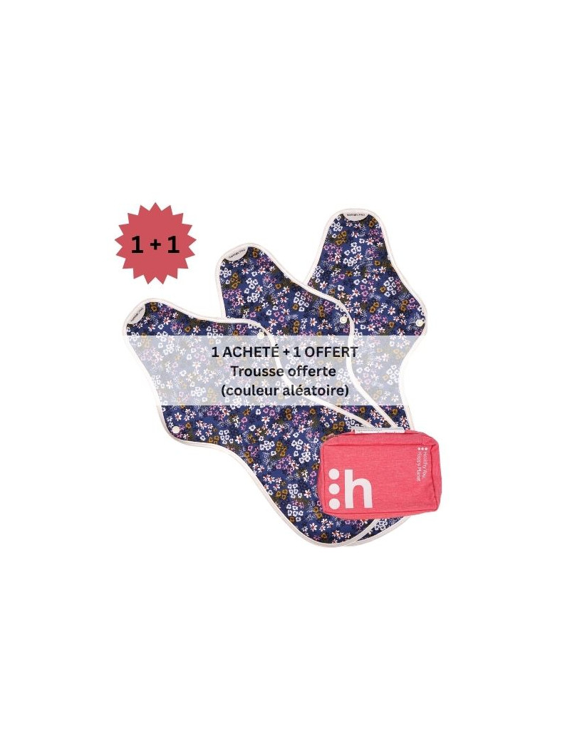 coffret de 3 serviettes hygiéniques lavables, SUPER ULTRA NUIT (XXL), en coton bio, (1+1) - 1