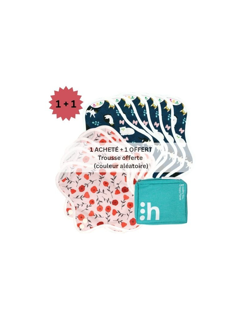 serviettes hygiéniques lavables, 5S+6M, en coton bio, (1+1) coffret FUITES URINAIRES LÉGÈRES - 1